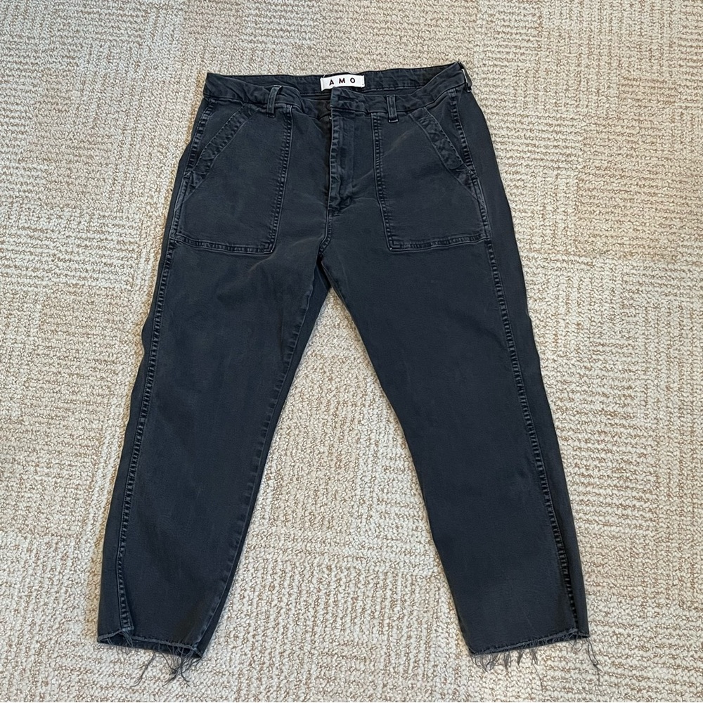 AMO Womens Easy Army Trousers Pants Size 32 Washed Black %100 Cotton